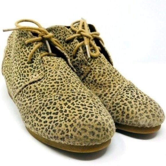 Toms womans cheetah print ankle booties lace up US5 BoxP suede leather - Picture 2 of 5